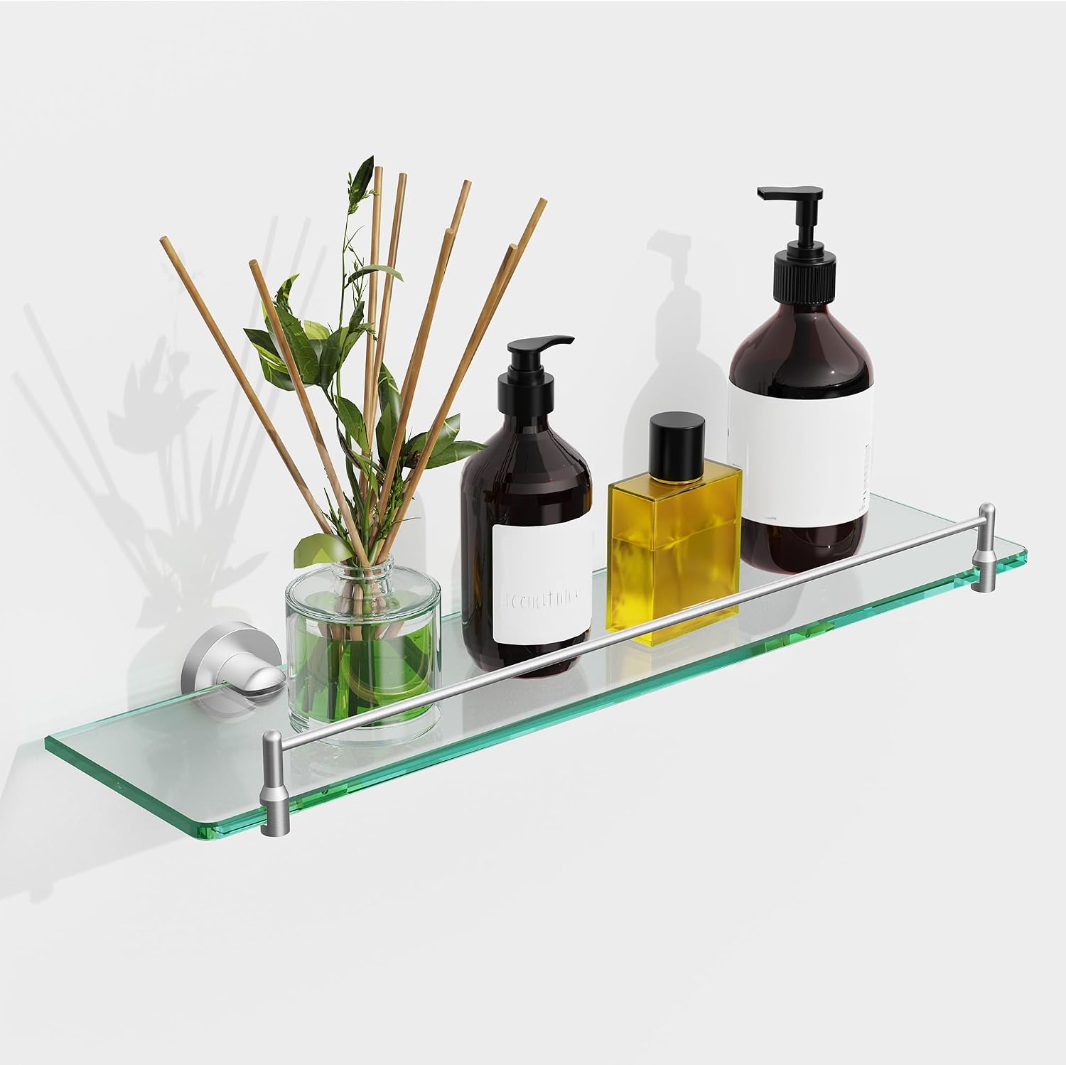 Wall‑Mounted Tempered‑Glass Bathroom Shelf