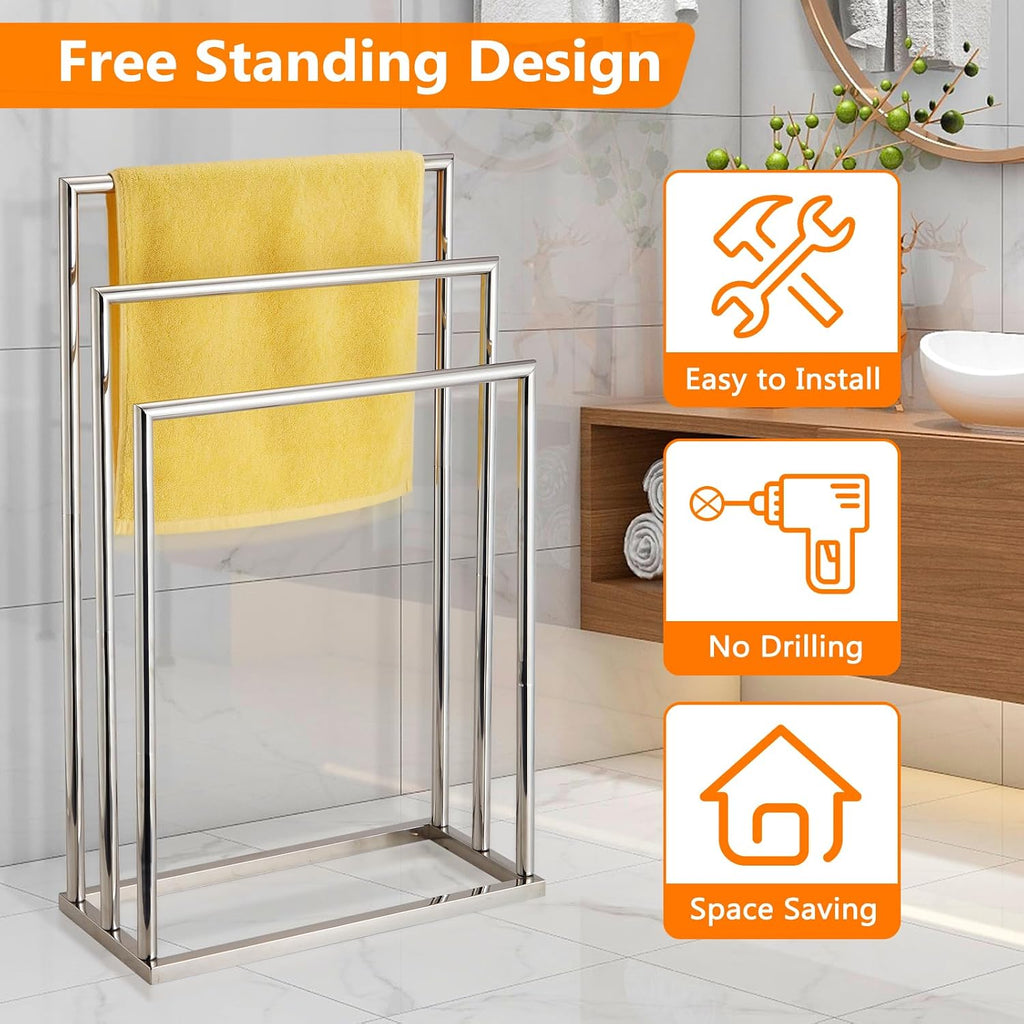 3‑Tier Stainless Steel Floor Towel Rack