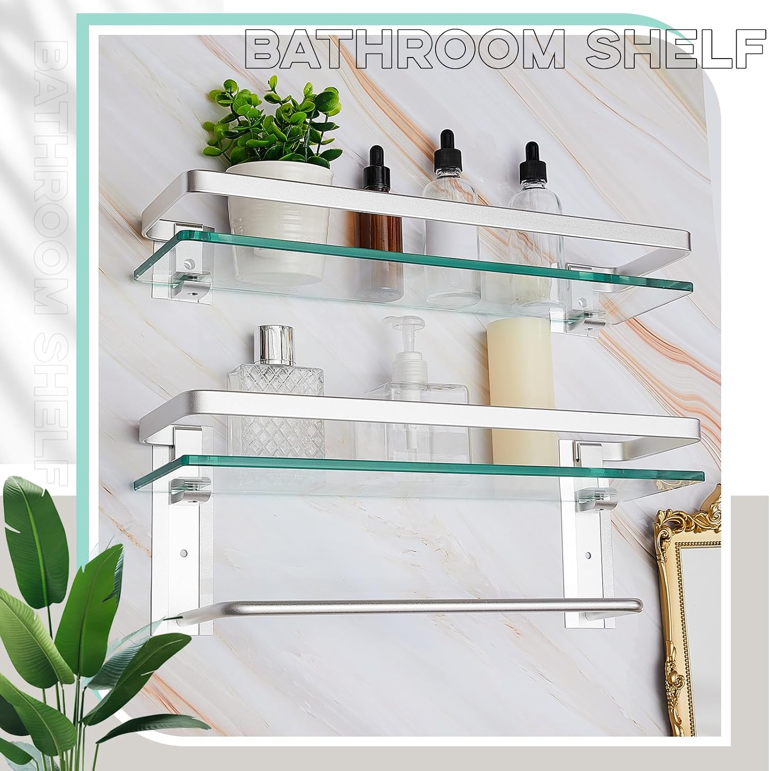 Wall‑Mounted Glass Bathroom Storage Shelves