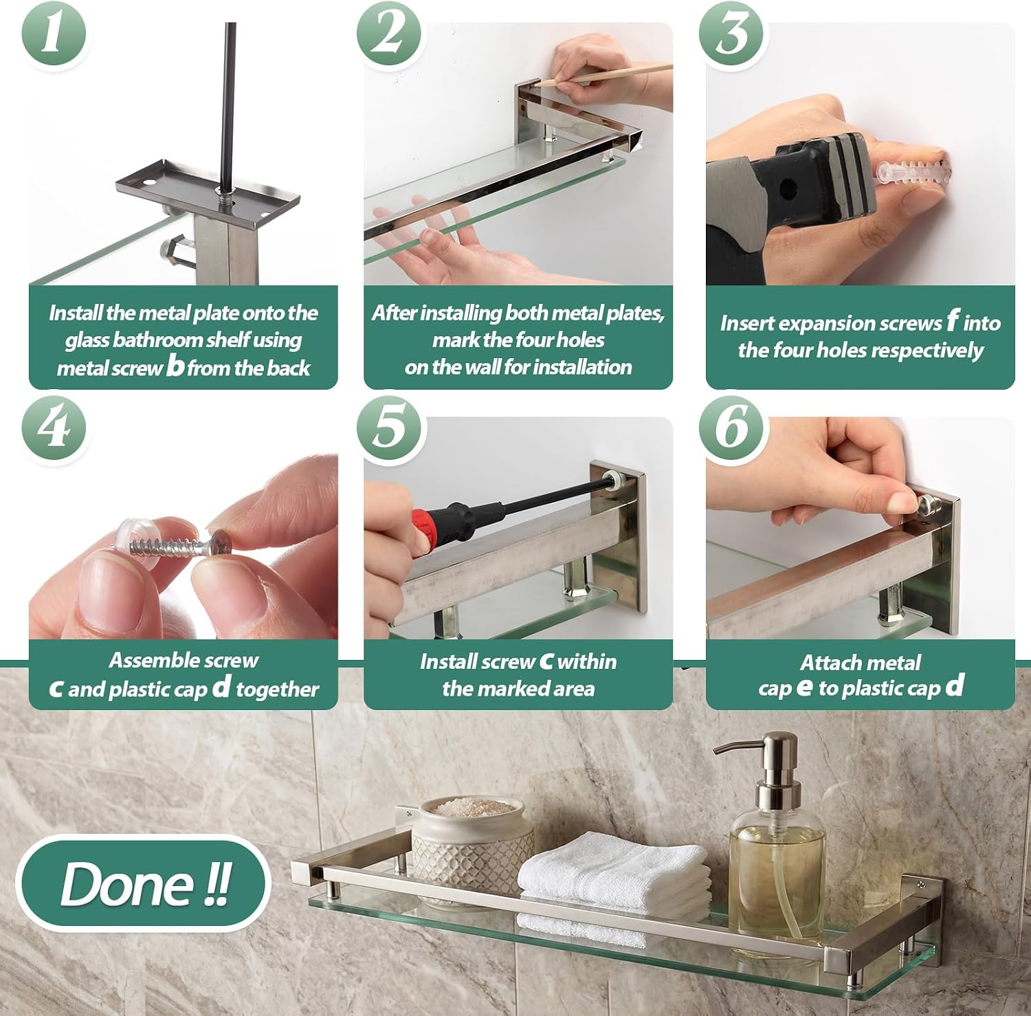 Wall‑Mounted Glass Bathroom Storage Shelves