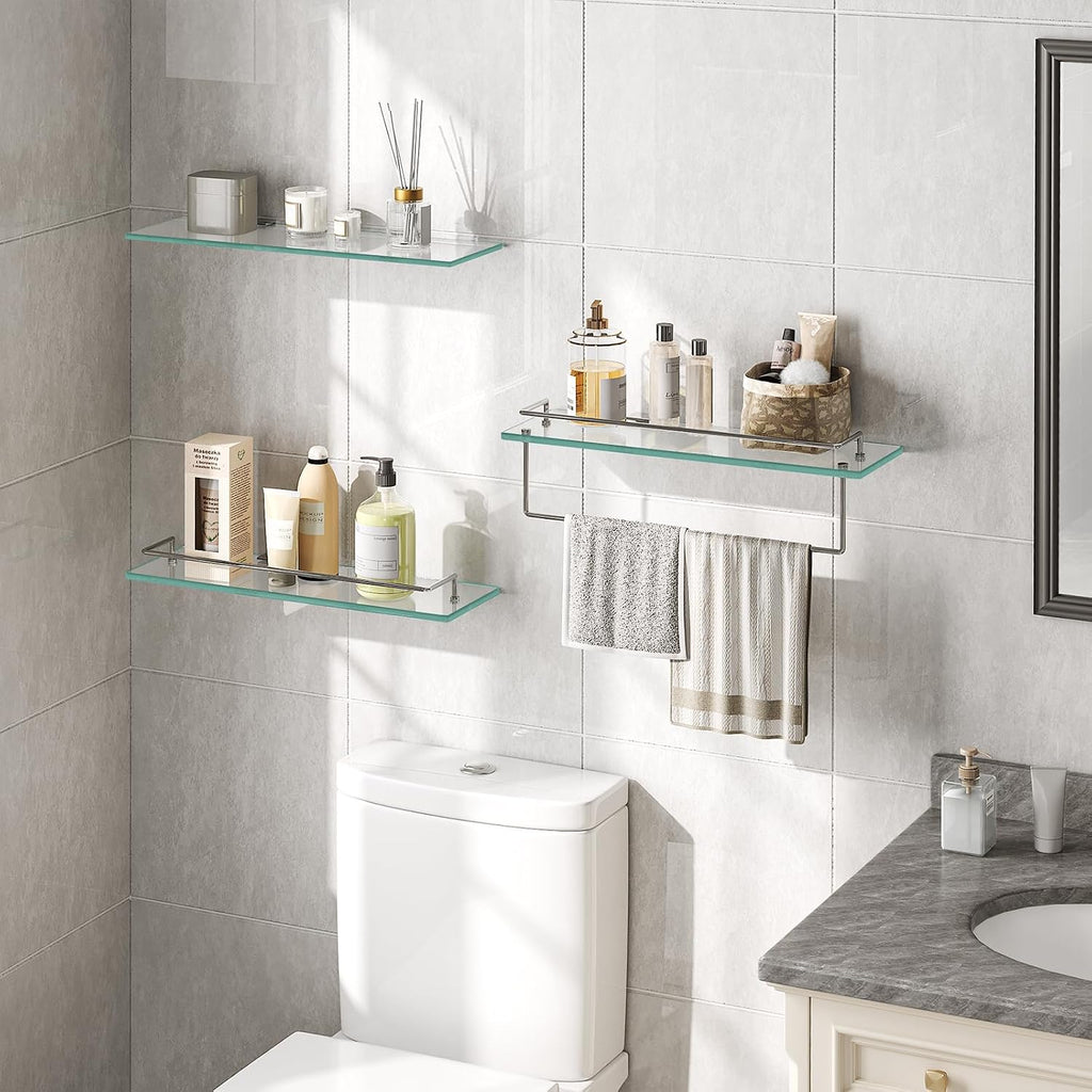 Wall‑Mounted Tempered Glass Bathroom Shelves