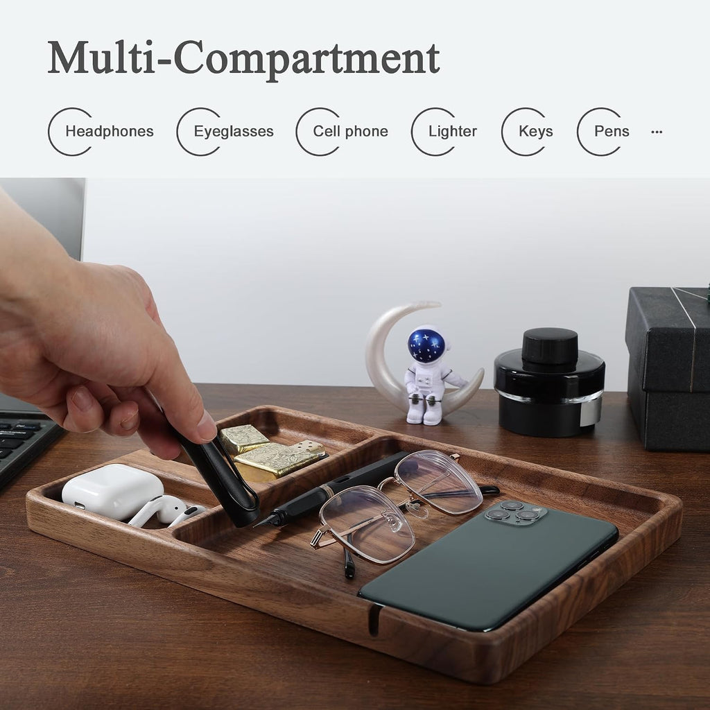 Walnut Wooden Bedside EDC Valet Tray
