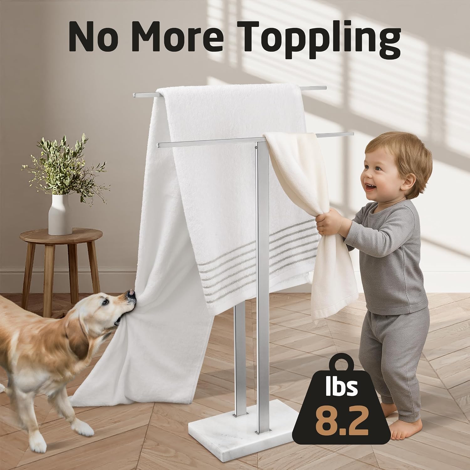 2‑Tier Marble‑Base Floor Towel Rack