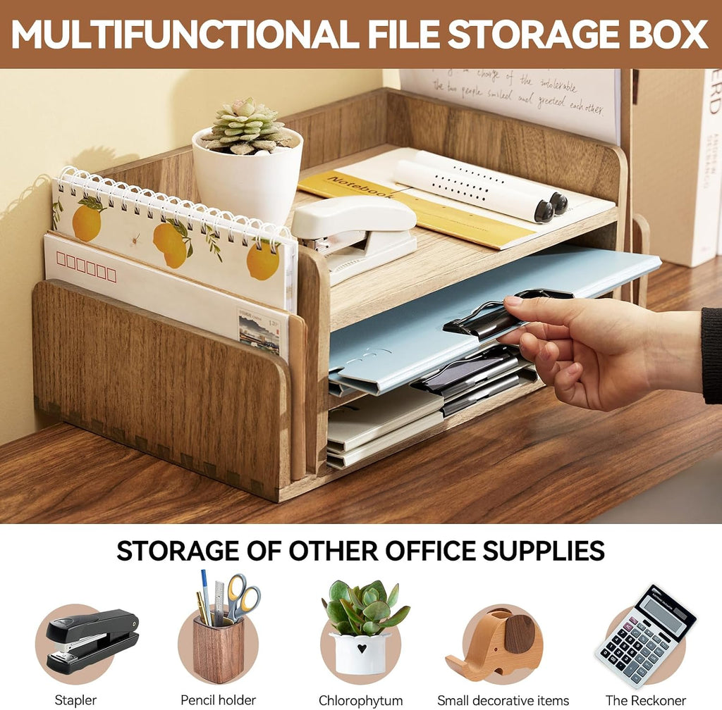 5‑Tier Wooden Desktop Mail Organizer