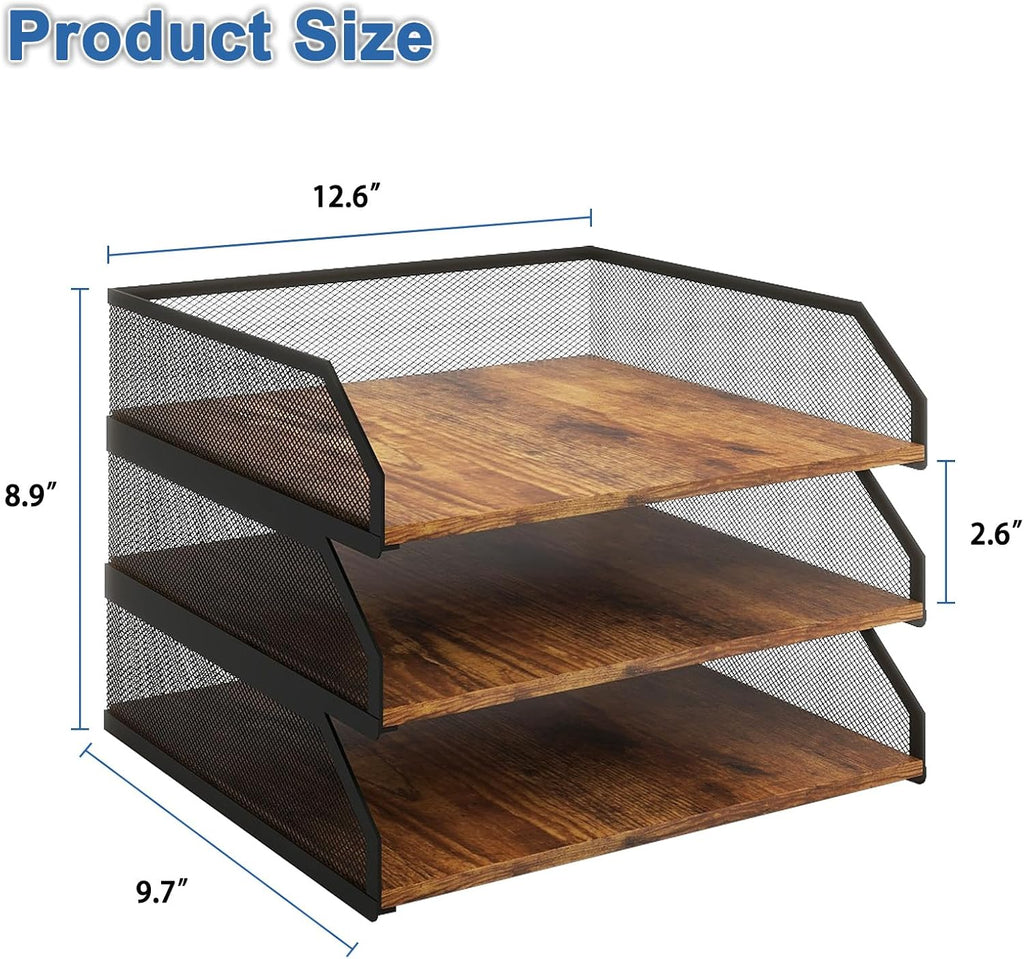 3‑Tier Mesh Desktop Paper Organizer