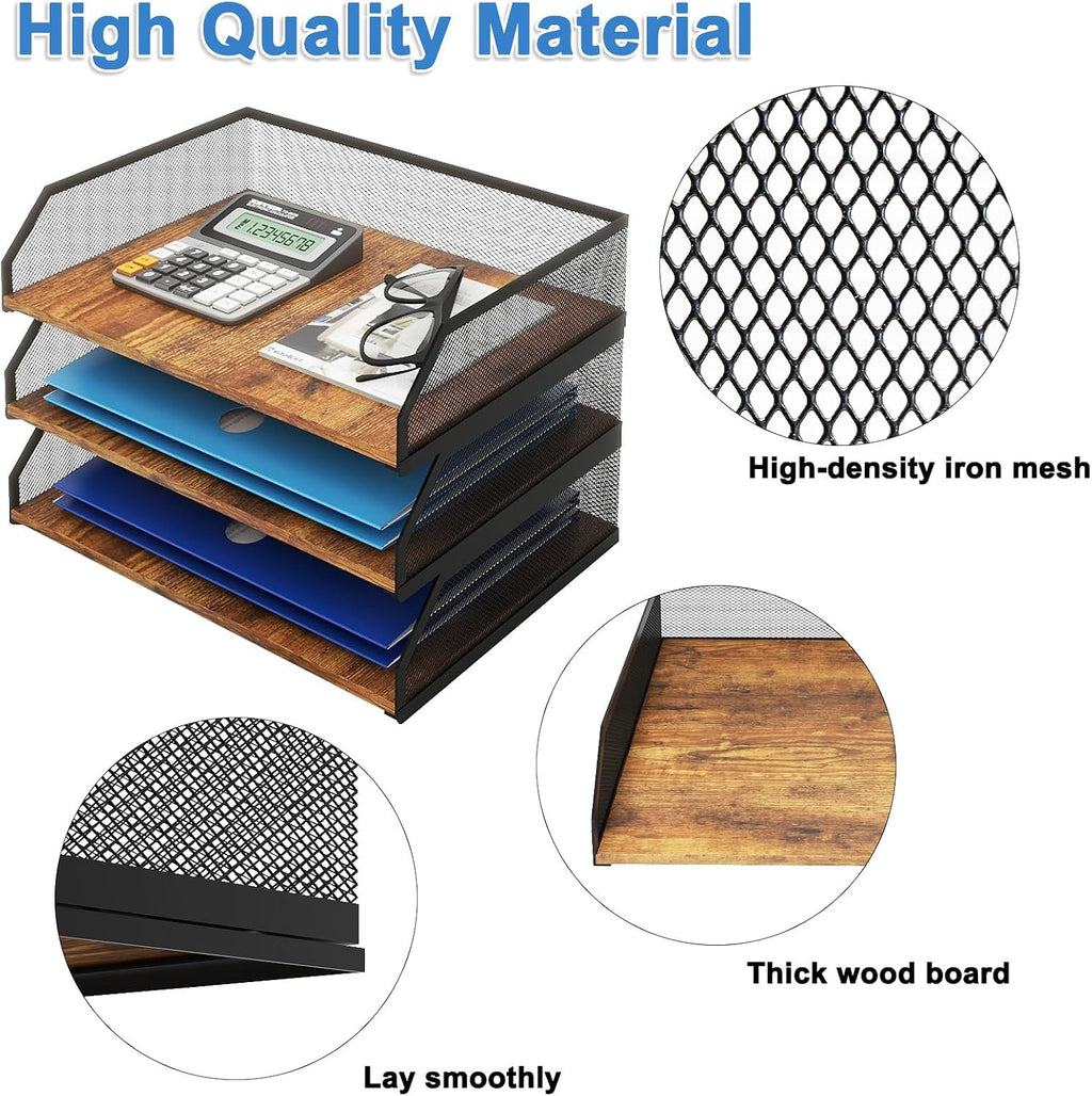 3‑Tier Mesh Desktop Paper Organizer