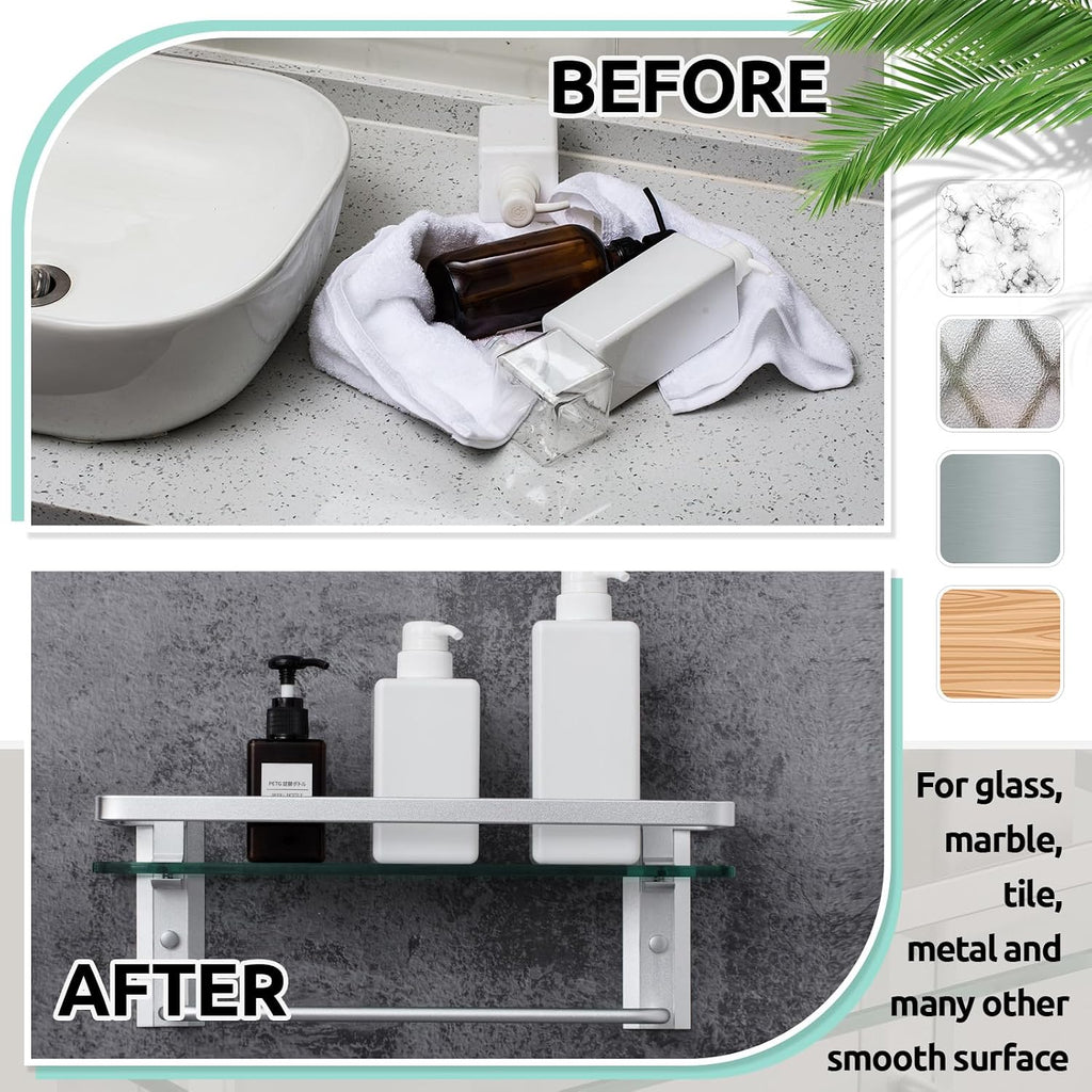 Wall‑Mounted Glass Bathroom Storage Shelves