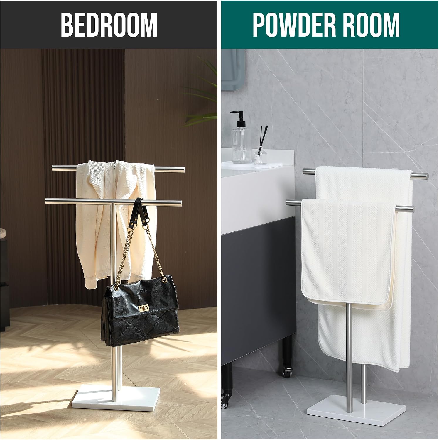 Marble‑Base Freestanding Towel Rack Stand