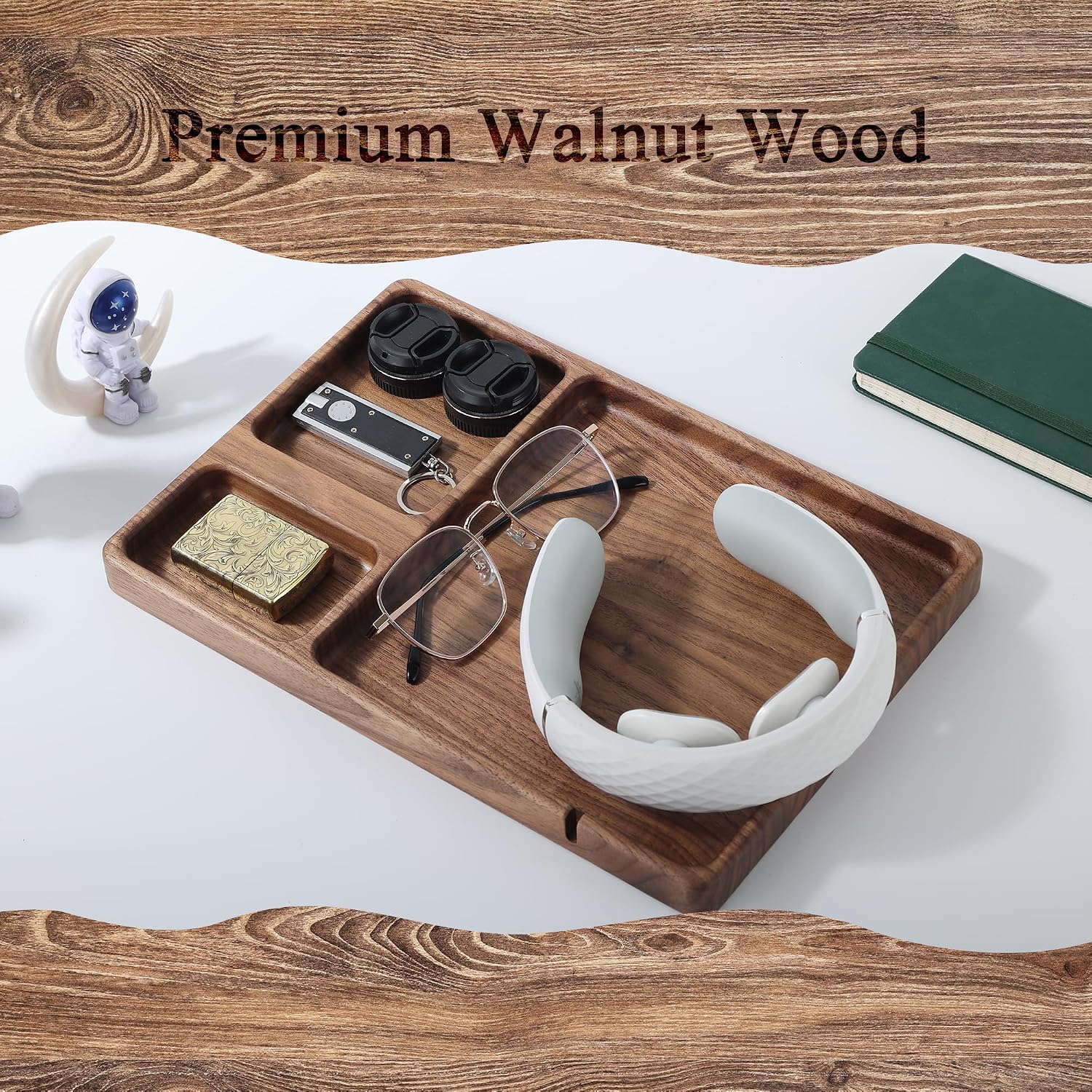 Walnut Wooden Bedside EDC Valet Tray