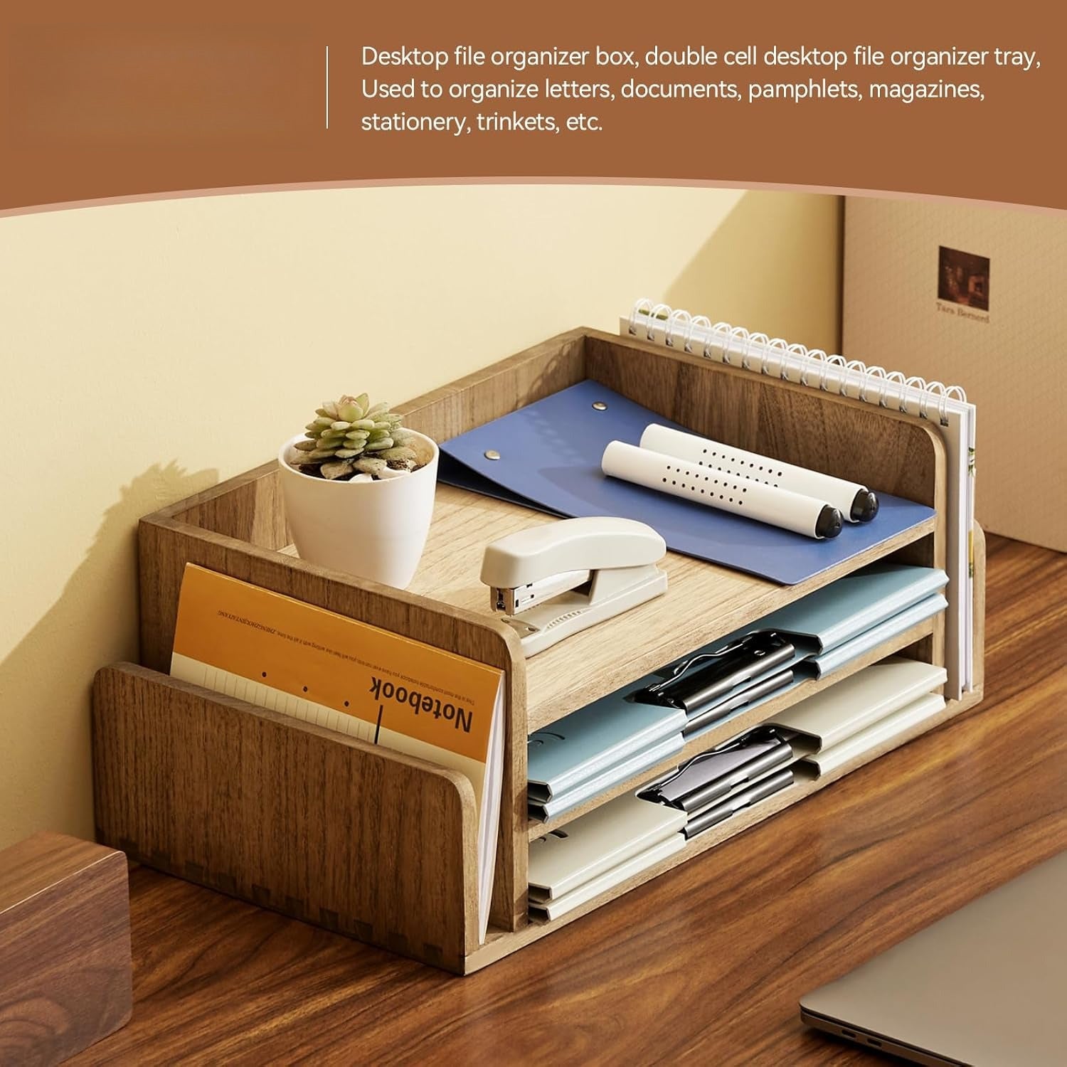 5‑Tier Wooden Desktop Mail Organizer