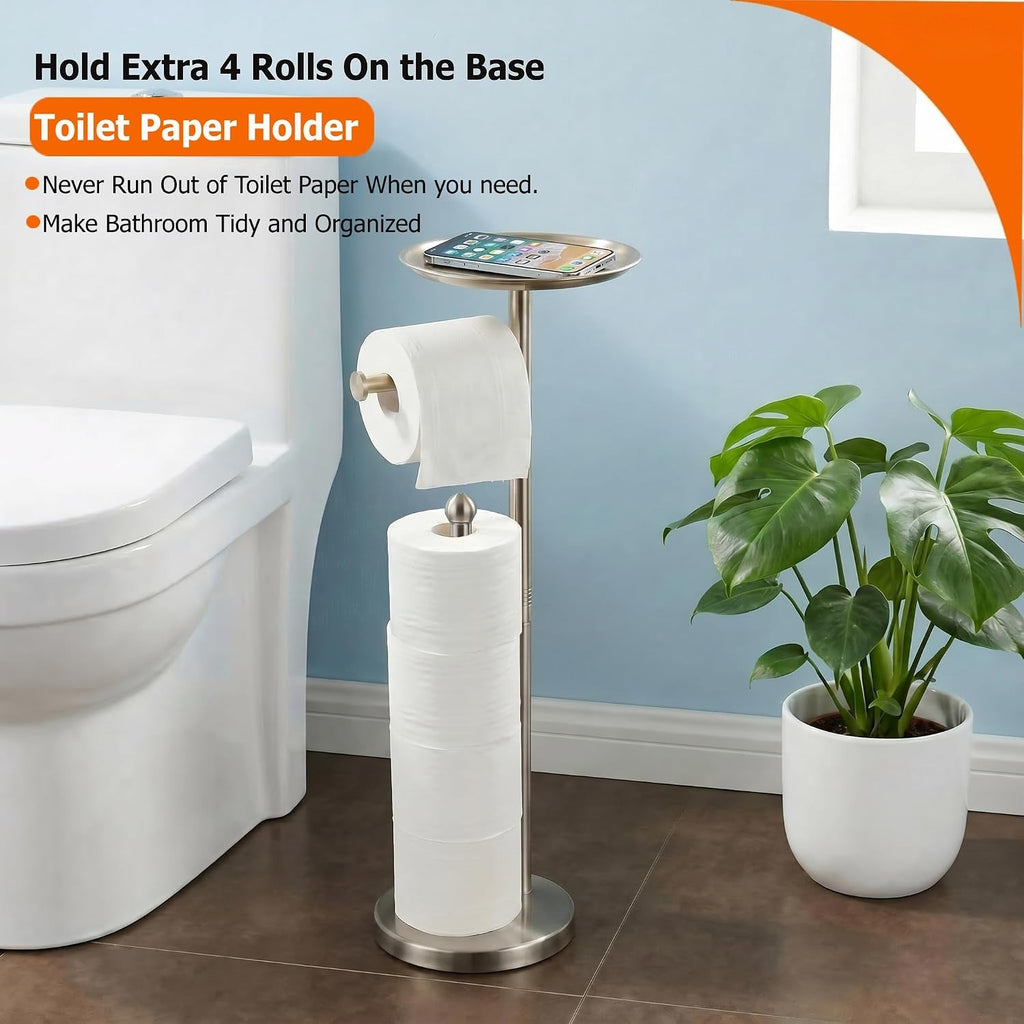 Freestanding Toilet Paper Holder With Shelf
